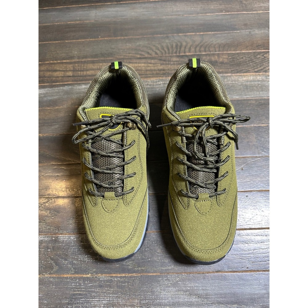 Mens Outdoor Hiking Shoes Olive Green Faux Suede Trail Walking Sneakers Low Top